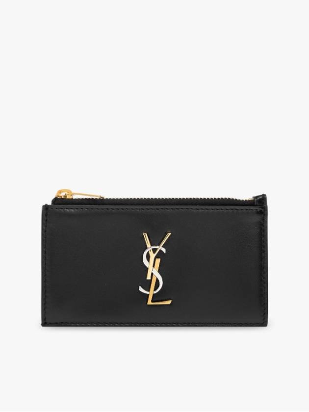 Luxury Saint Laurent Trending 2026 Cassandra Fragment Zipper Card Case Lambskin Black