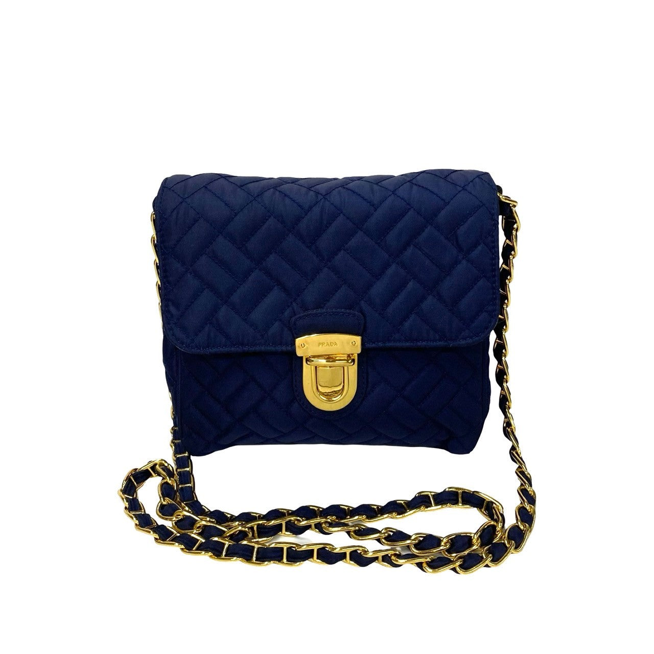 PRADA Shoulder Bag Nylon, Leather Navy logo Metal Women