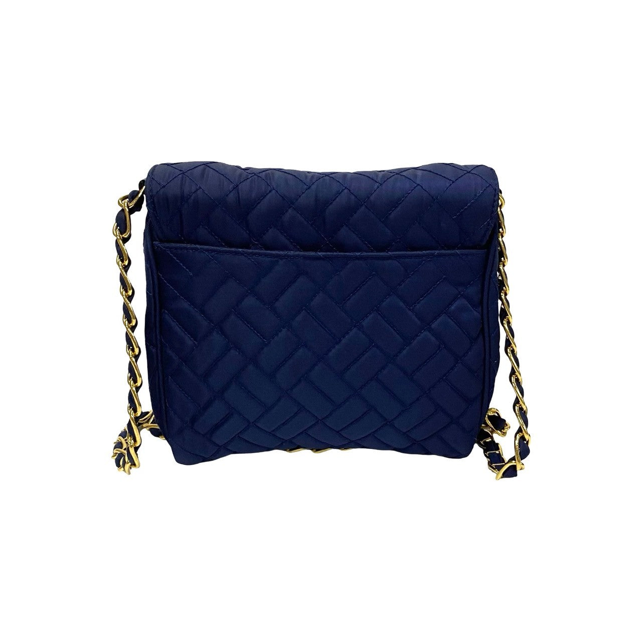 PRADA Shoulder Bag Nylon, Leather Navy logo Metal Women