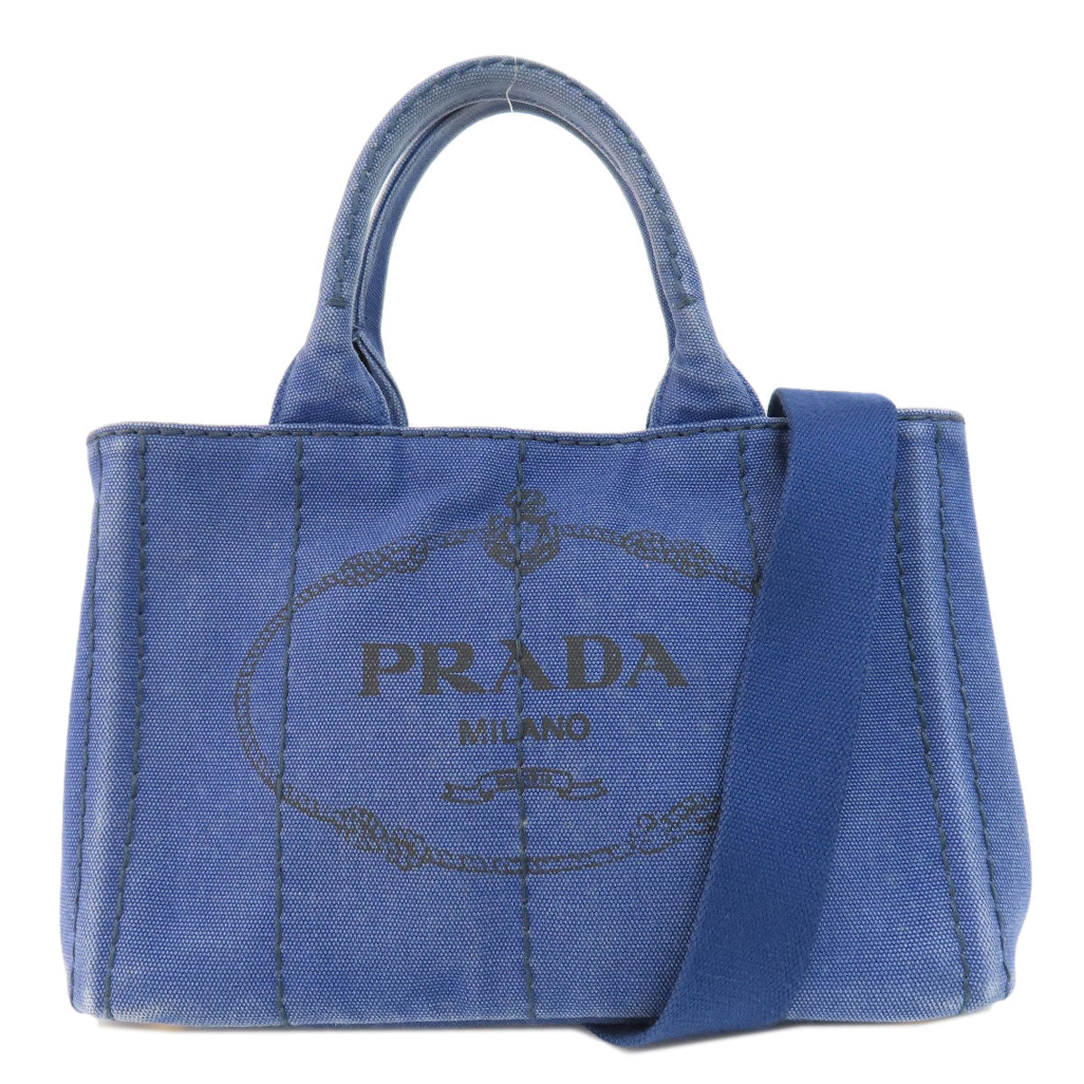 PRADA Handbag canvas blue Canapa mini 2 WAY