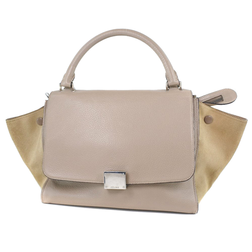 CELINE Handbag. Leather, Suede pink beige 2WAYShoulder Trapeze Women