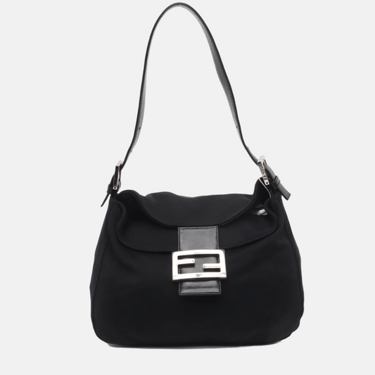 FENDI Baguette   Black Cloth Silver Hardware