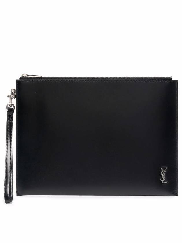 Luxury Saint Laurent Trending 2025 Tiny Monogram Silver Clutch Bag Black