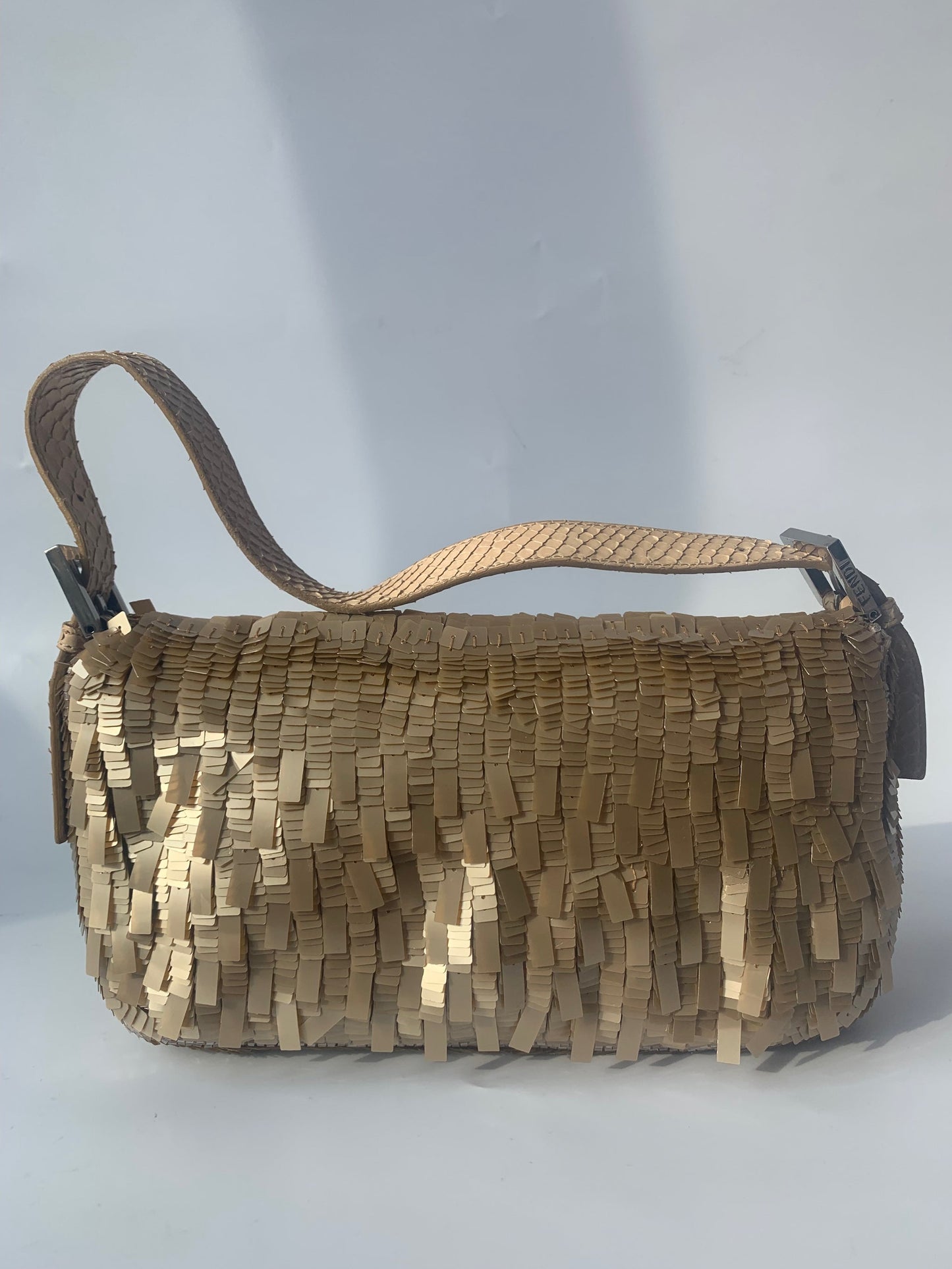 Fendi Baguette in Gold sequins and python leather