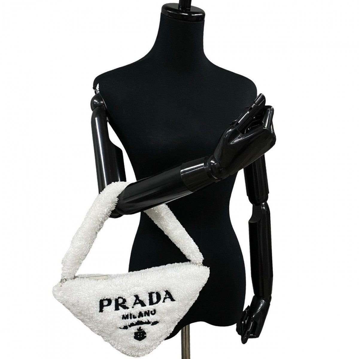 PRADA Handbag pile white Triangular logo Triangle Terry Cloth Women