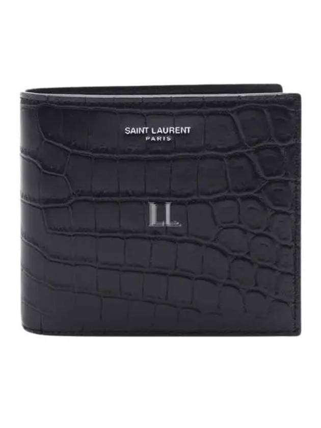 Luxury Saint Laurent Trending 2026 Crocodile Pattern Half Wallet Black