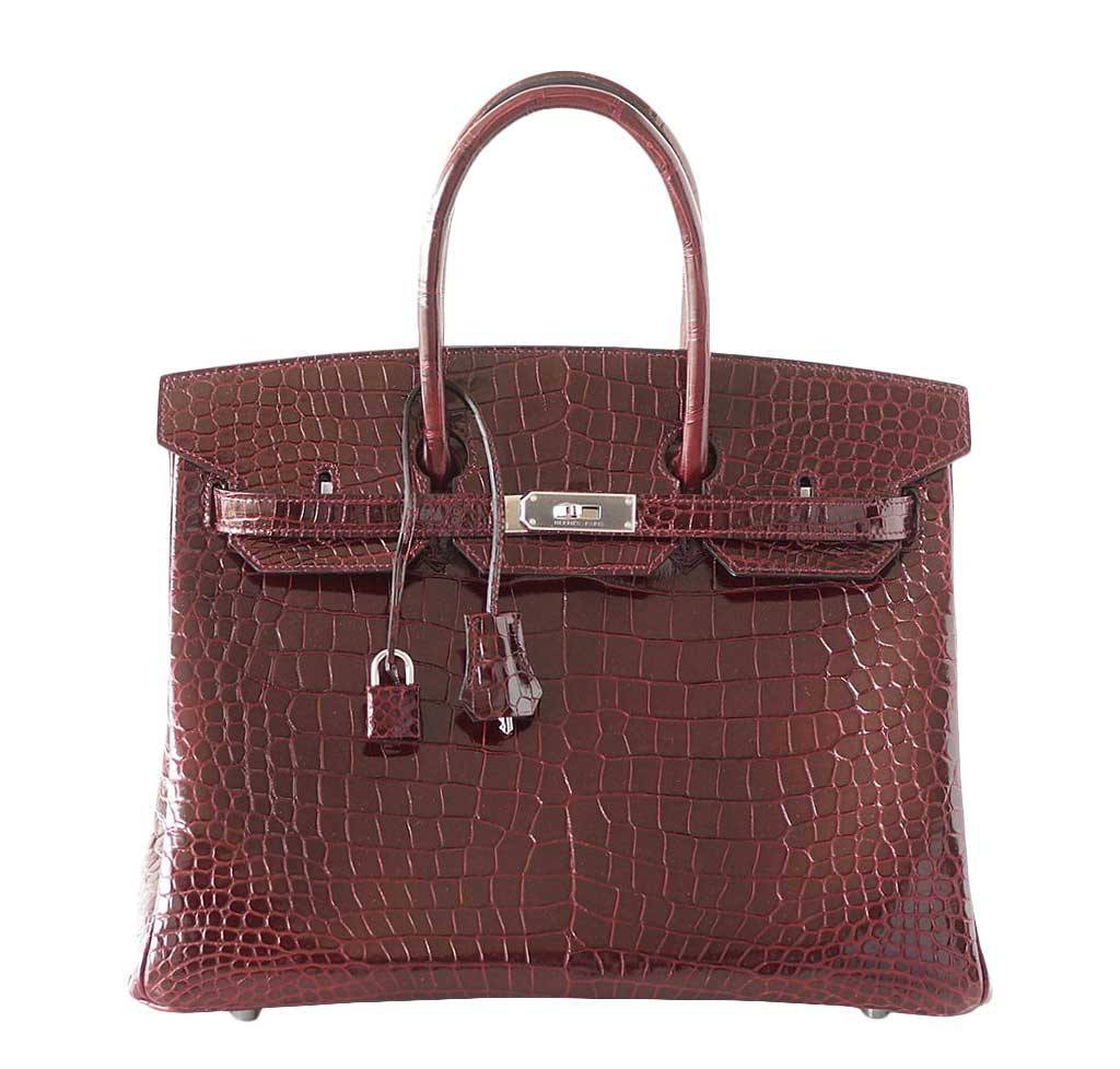 HermesBirkin 35 Bordeaux Porosus Crocodile Bag