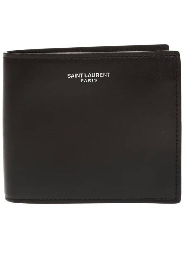 Luxury Saint Laurent Trending 2026 Logo Smooth Leather Half Wallet Black