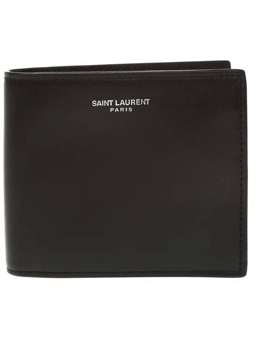 Luxury Saint Laurent Trending 2026 Logo Smooth Leather Half Wallet Black