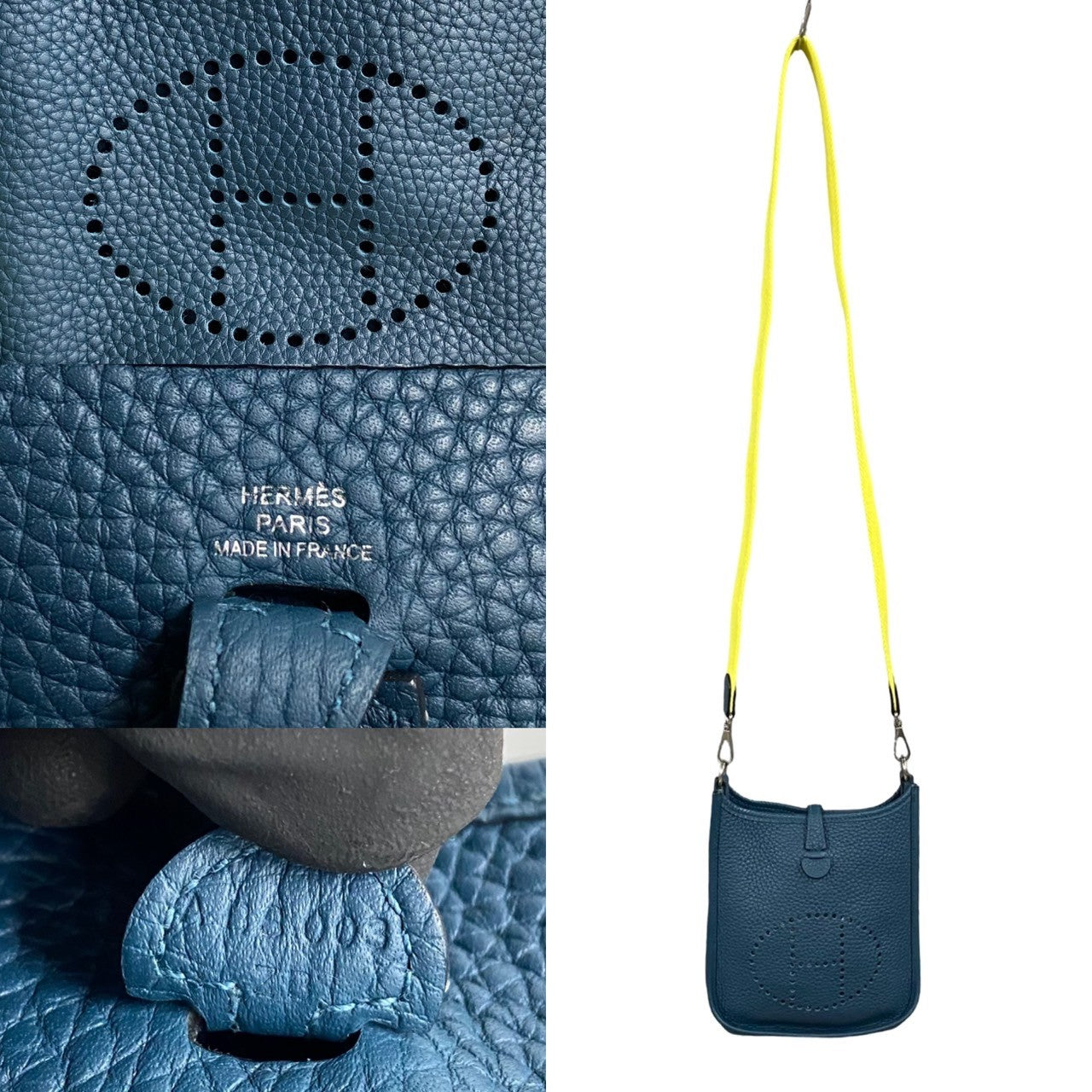 HERMES Shoulder Bag Taurillon Clemence, Leather blue Evelyn TPM Women