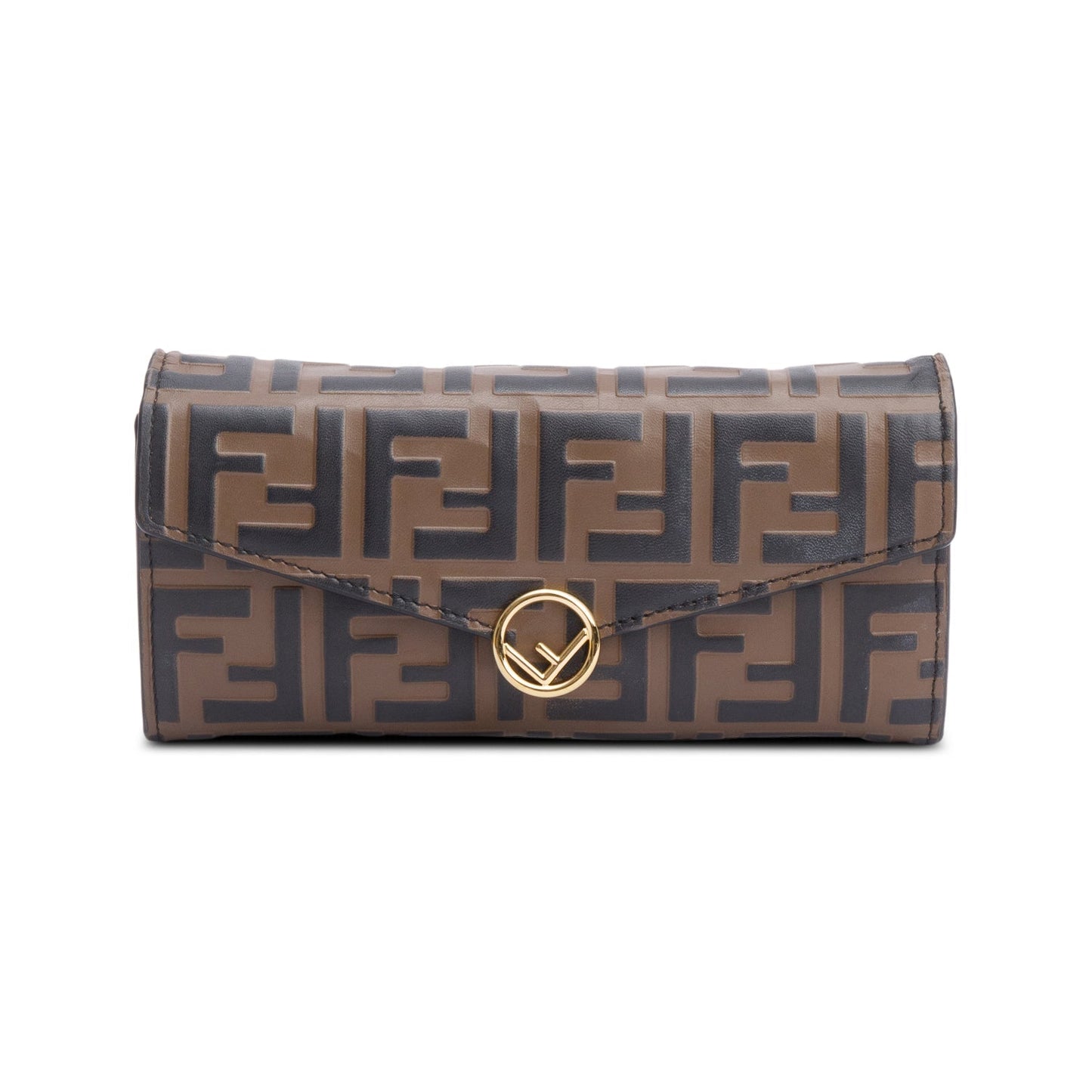 Fendi Brown FF Zucca Embossed Leather Continental Wallet on Chain