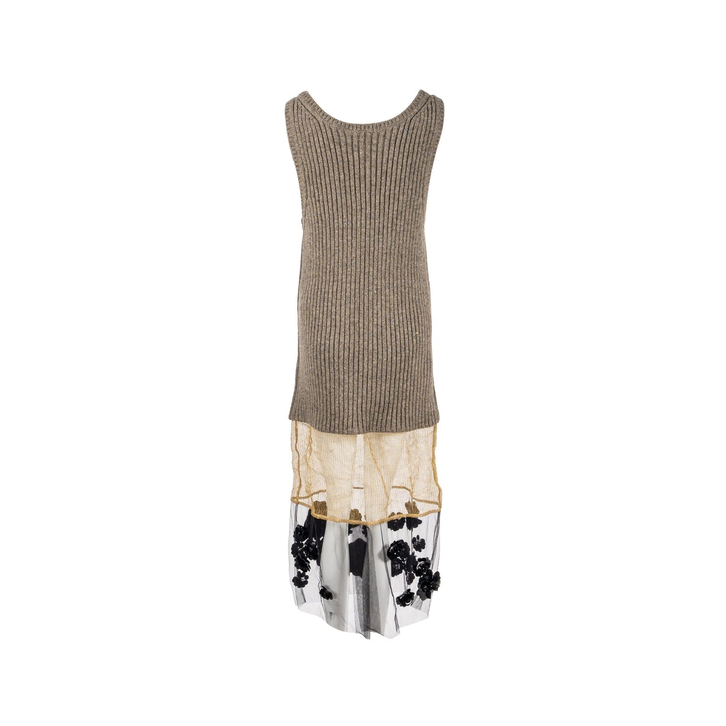 Prada Size 38 Flower Dress Scheerwol Light Grey/Gold/Black