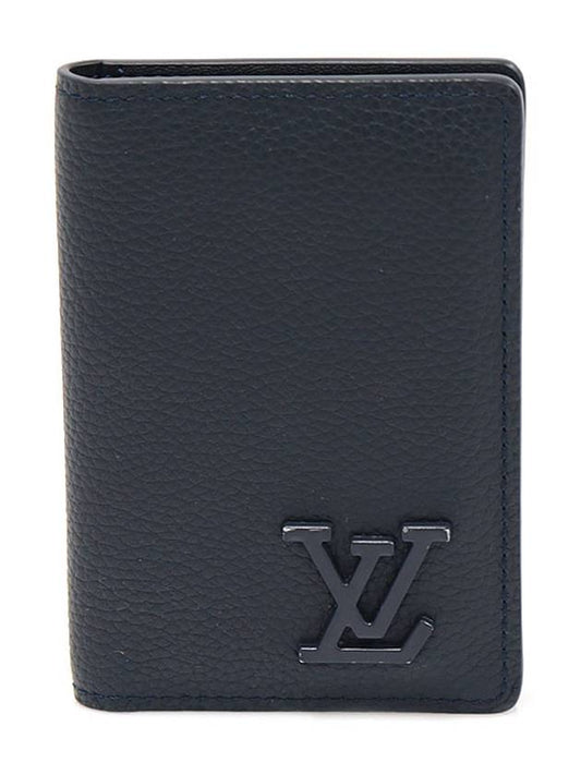Luxury Saint Laurent Trending 2026 M69979 Ink Blue Grain Calfskin LV Aerogram Pocket Organizer Card Holder