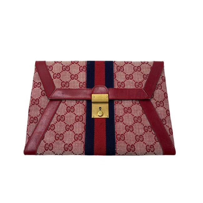 Gucci Envelope Leather Canvas Clutch