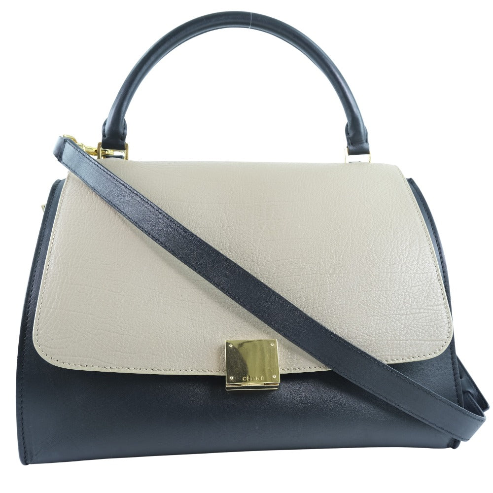 CELINE Handbag Calfskin, suede Black / blue / beige 2WAYShoulder Trapeze Women