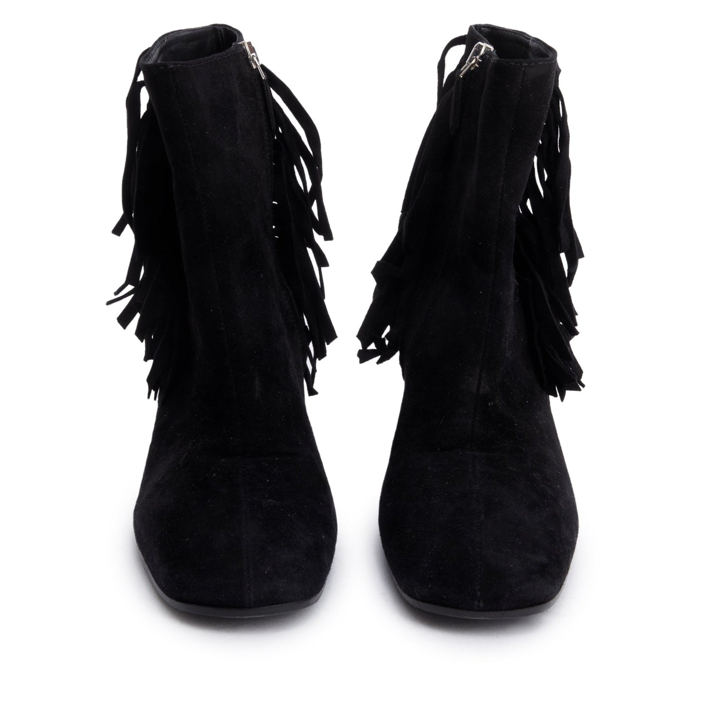 Prada Black Suede Fringe Ankle Boots, Size 38