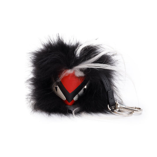 Fendi Black/Red/White Leather Monster Eye Mink Fox Fur Bag Charm