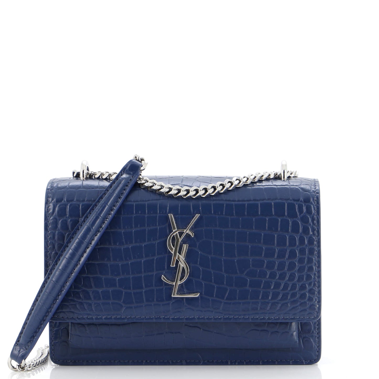 Luxury Saint Laurent Trending 2026 Sunset Chain Wallet Crocodile Embossed Leather