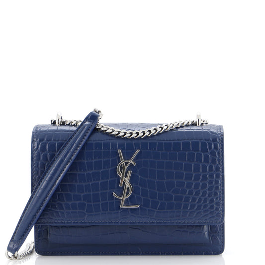 Luxury Saint Laurent Trending 2026 Sunset Chain Wallet Crocodile Embossed Leather