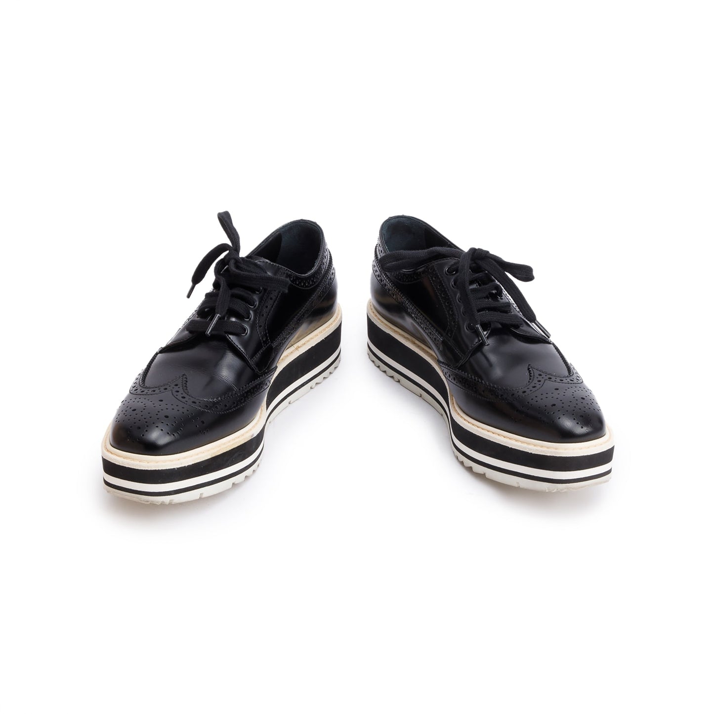 Prada Black Spazzolato Leather Eyelet Trim Laced Oxford Shoes, Size 7.5