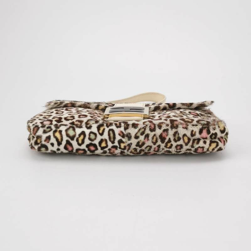 Fendi Baguette Pony-hair Calfskin Leather in leopard print white and Pink