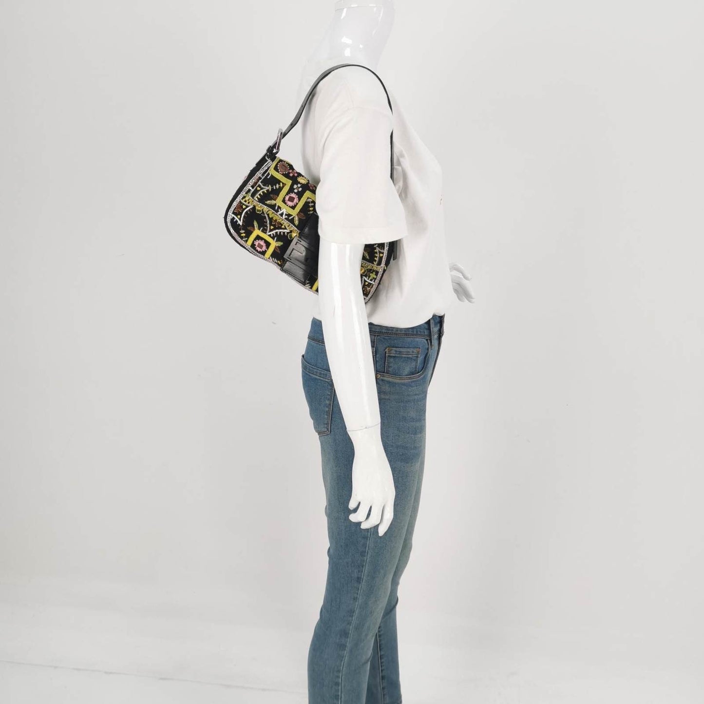 Fendi Baguette   Brown Canvas with embroidery sequins mirrors and tassels