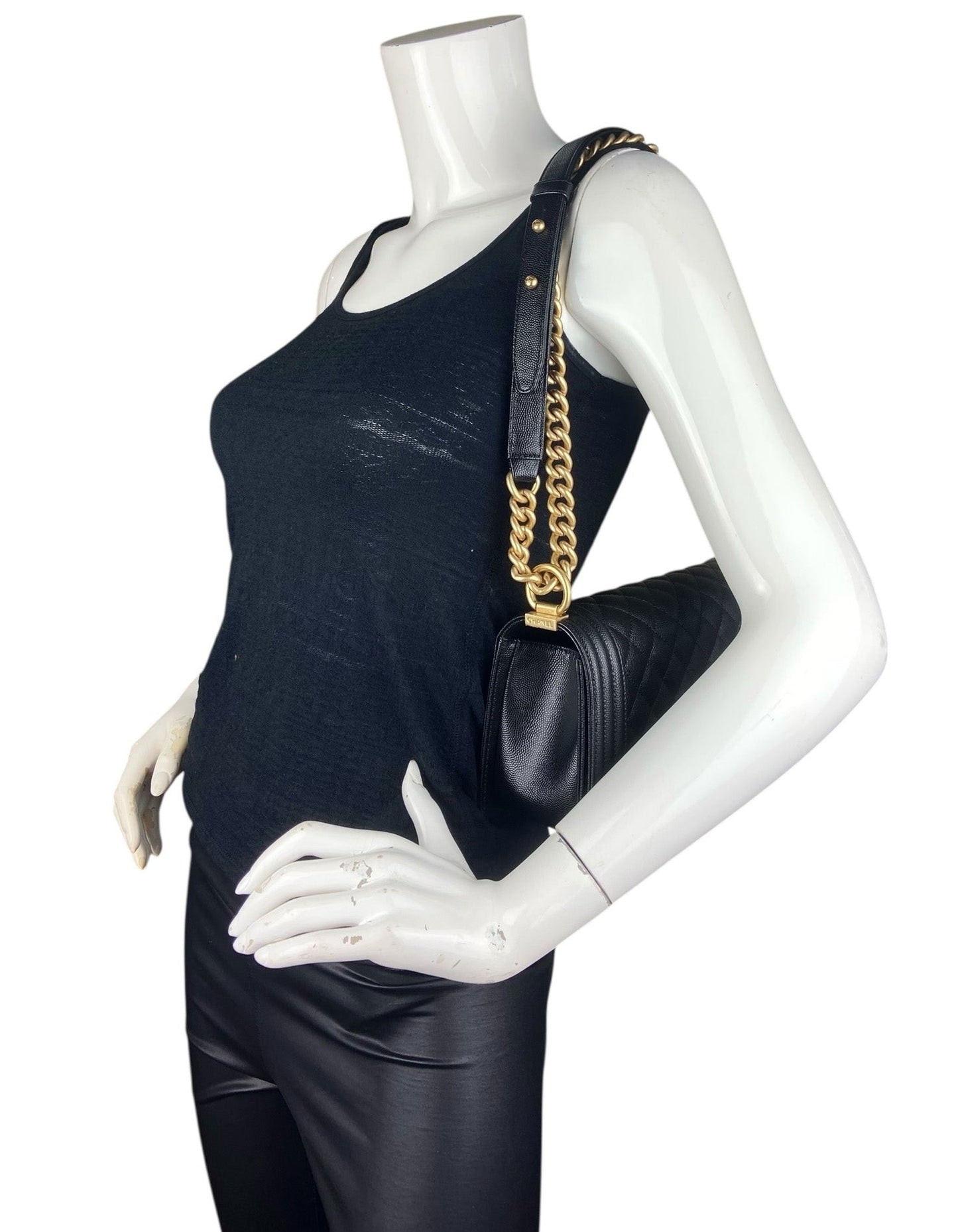 Chanel Black Caviar "Old" Medium Boy Bag