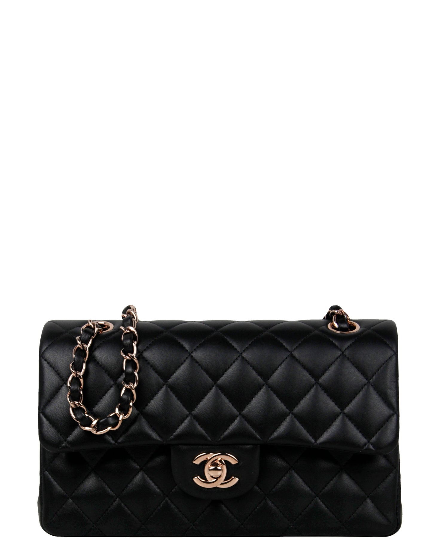 Chanel Black Lambskin Double Flap Small Classic Bag w/ RHW
