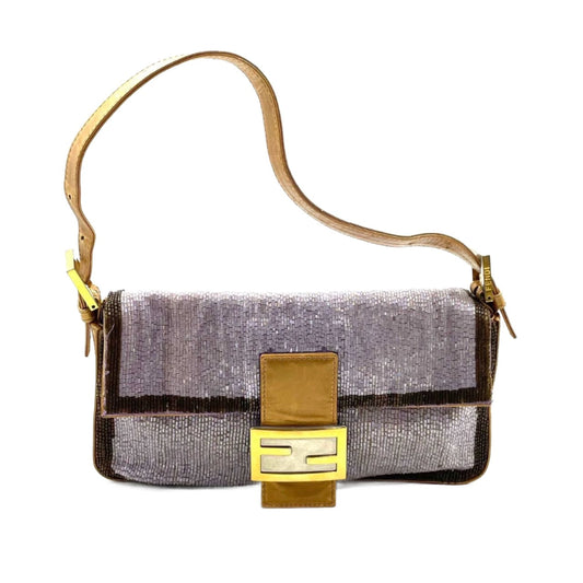 FENDI Baguette Lilac Purple Glitter beads and Gold Leather
