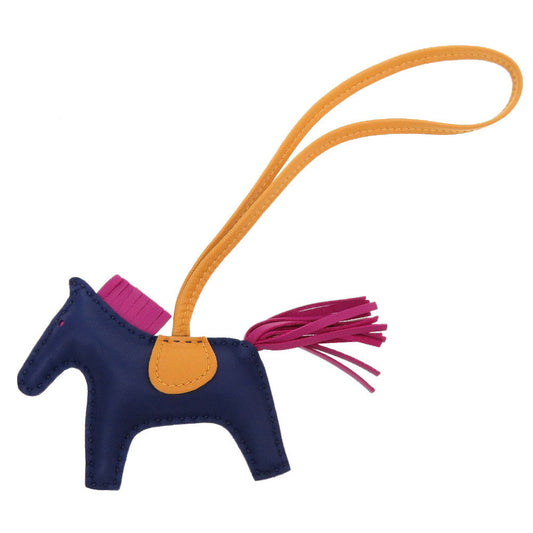 HERMES key ring leather Blue Agat Bag charm Rodeo Charm PM Women