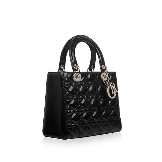 Christian Dior Lady Dior Black Patent Leather Medium