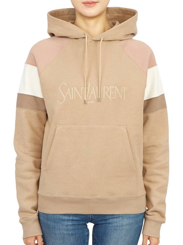 Luxury Saint Laurent Trending 2026 Front Logo Cotton Hoodie Beige