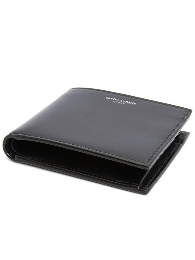 Luxury Saint Laurent Trending 2026 Logo Smooth Leather Half Wallet Black