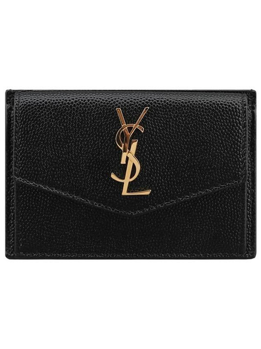 Luxury Saint Laurent Trending 2026 Uptown Grain De Poudre Embossed Leather Flap Card Case Black