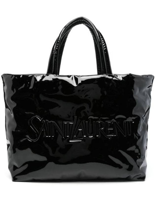 Luxury Saint Laurent Trending 2025 Maxi Patent Canvas Tote Bag Black