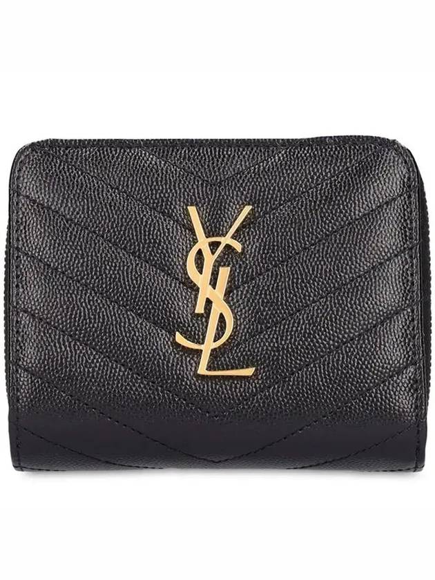 Luxury Saint Laurent Trending 2026 Monogram Matelasse Compact Zipper Around Half Wallet Black