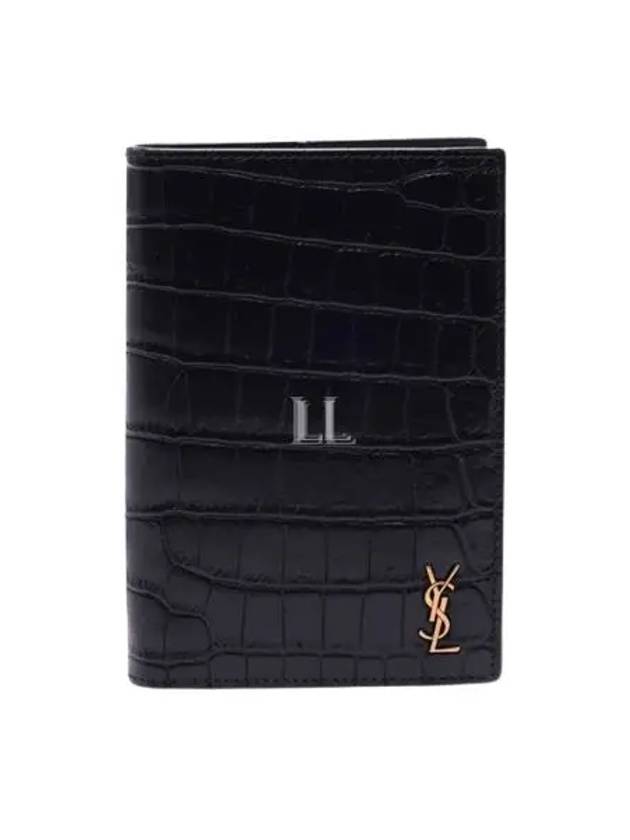 Luxury Saint Laurent Trending 2026 Monogram Crocodile Card Passport Wallet Black