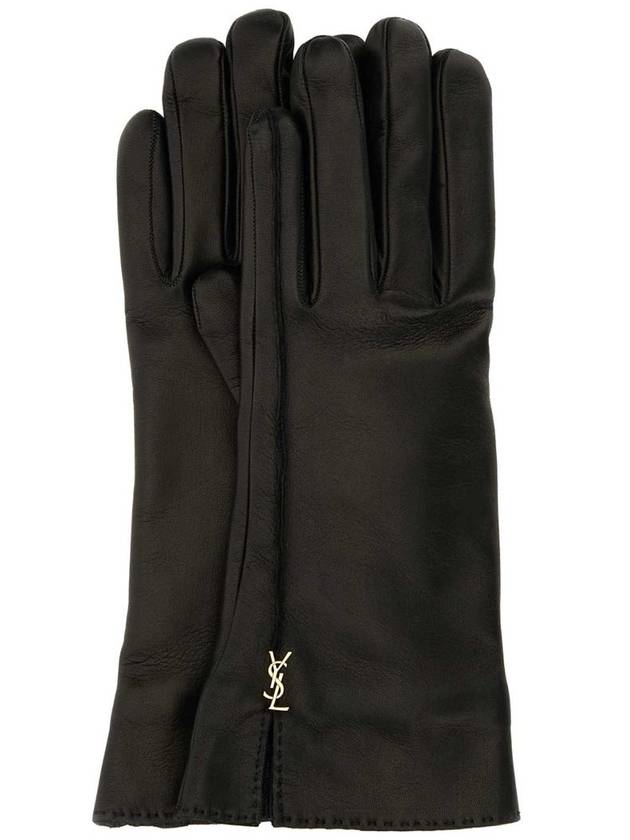 Luxury Saint Laurent Trending 2026 Cassandre Leather Gloves Black