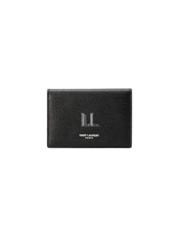 Luxury Saint Laurent Trending 2026 Business Flap in Grain De Poudre Embossed Leather Card Wallet Black