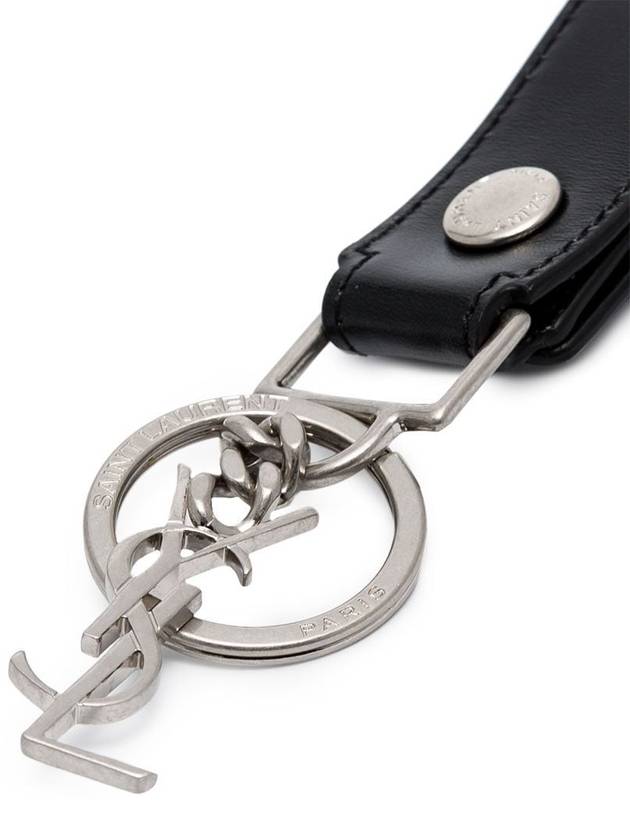 Luxury Saint Laurent Trending 2026 Monogram Leather Key Holder Black Silver