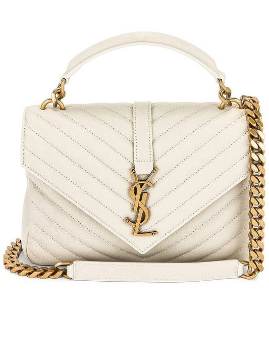Luxury Saint Laurent Trending 2026 College Medium in Quilted Leather Shoulder Bag Blanc Vintage