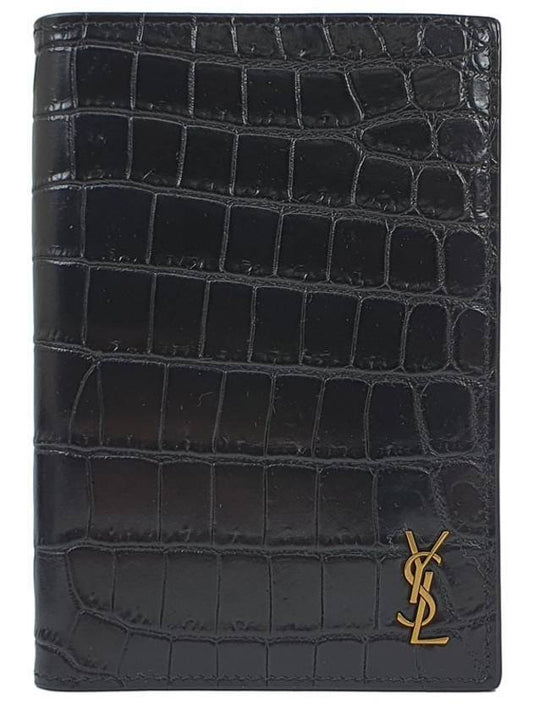 Luxury Saint Laurent Trending 2026 Monogram Crocodile Card Passport Wallet Black