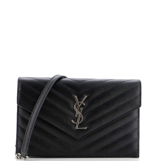 Luxury Saint Laurent Trending 2025 Classic Monogram Wallet on Chain Matelasse Chevron Leather Small