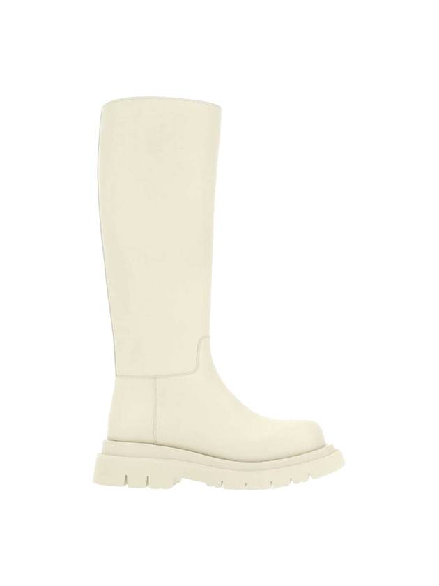 Luxury Bottega Veneta Lug Calfskin Long Boots Sea Salt