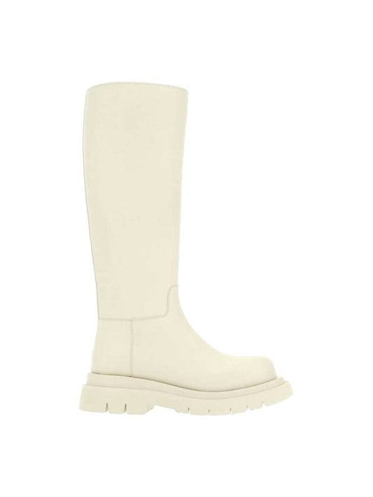Luxury Bottega Veneta Lug Calfskin Long Boots Sea Salt