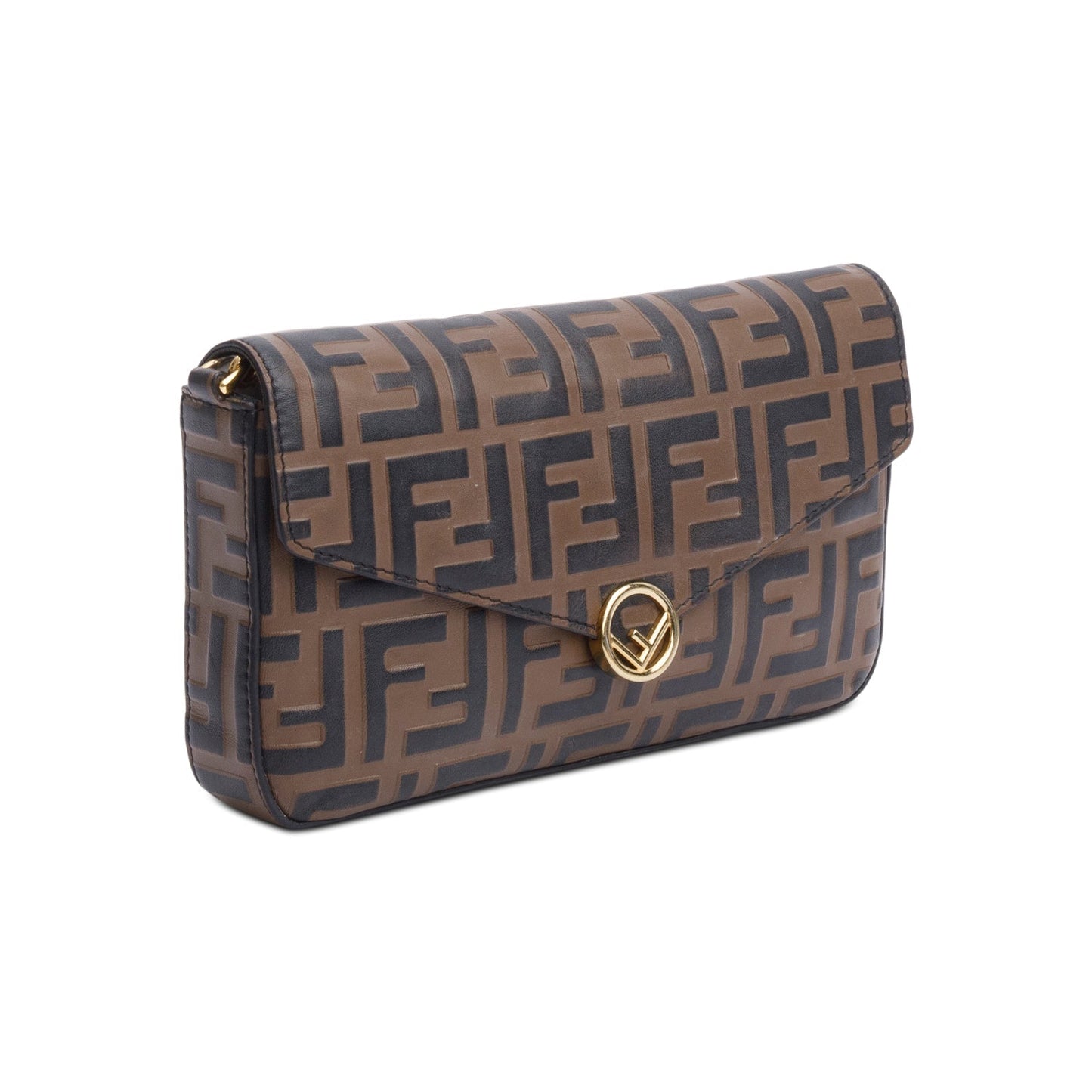 Fendi Brown FF Embossed Leather F is Fendi Envelope Wallet on Chain