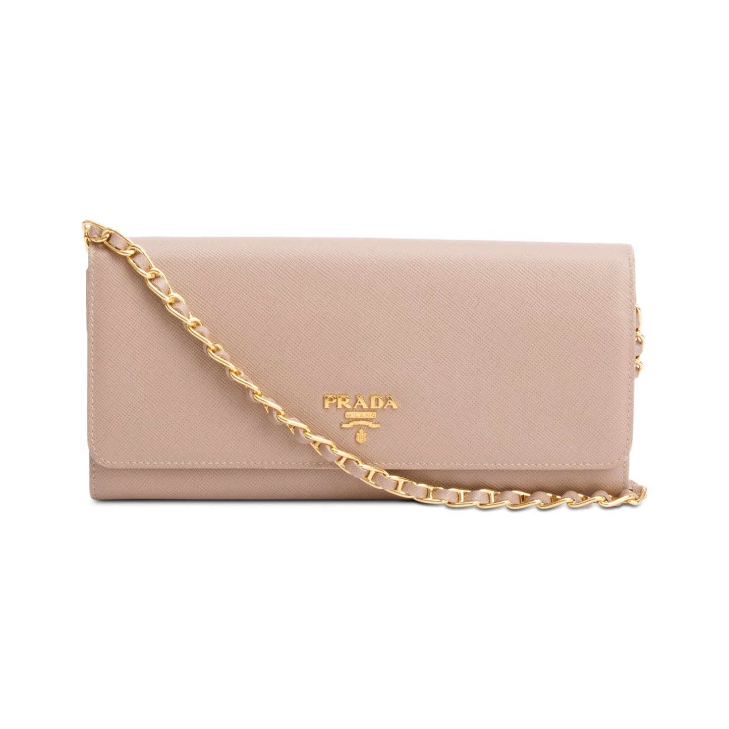 Prada Beige Saffiano Metal Continental Wallet on Chain