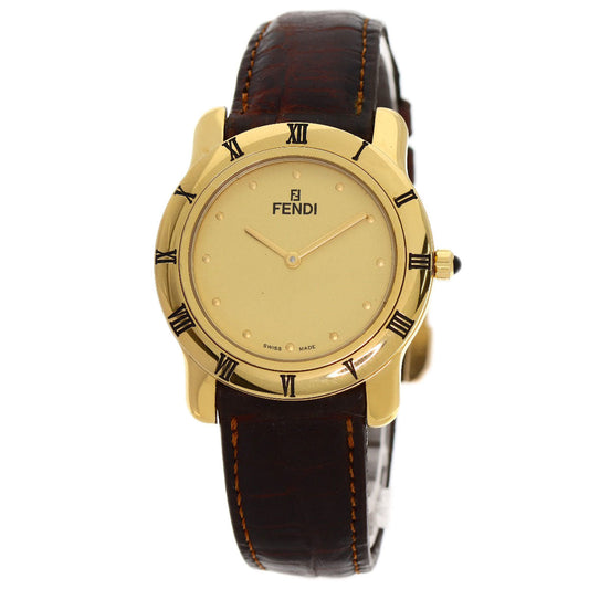 FENDI Watches Quartz 850G Gold Plated, Leather gold Round face gold dial mens
