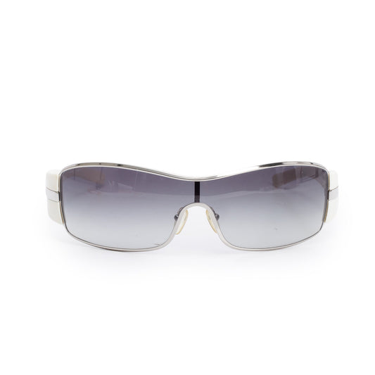 Prada SPR 56H White Acetate Linea Rosa Shield Sunglasses