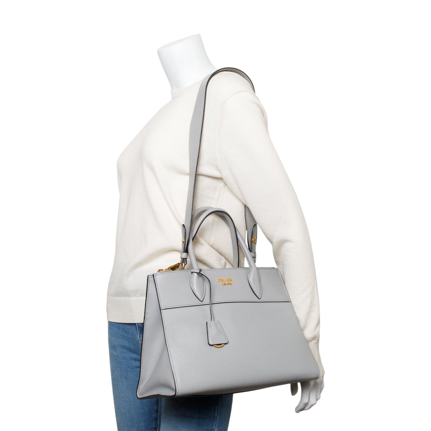 Prada Grey Saffiano & City Calf Leather Small Paradigme Tote